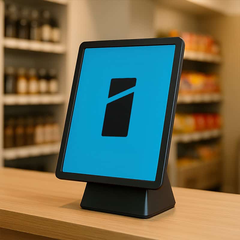 Digitale informatiezuil voor winkelpromoties en klantinformatie.