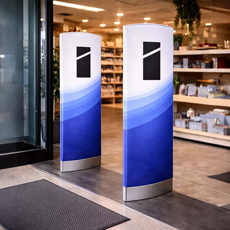 Bedrukte detectiepoort hoezen op maat voor extra promotieruimte bij winkelingang